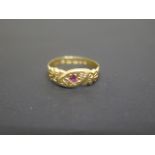 A 22ct yellow gold ring with ruby and diamonds - ring size Q - approx weight 2.8 grams