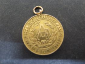 A 9ct yellow gold winners medal 'AAA Southern Championships, Throwing the Javelin 1932 Winner A.R.P.