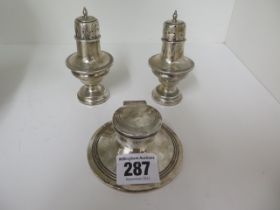 A pair of silver salts and a silver ink well - approx weight 6 troy oz