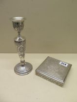 A Middle Eastern silver candlestick - approx 20cm - weight approx 6.3 troy oz - together with a