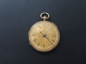 An 18ct yellow gold fob watch, double cased front opening and finely chased 'Williams & Clapham,