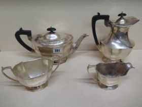 A silver four piece coffee and tea set Sheffield 1934 - total weight approx 48 troy oz