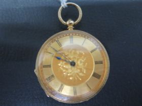 A French 18ct yellow gold fob watch, finely chased - approx 3.5cm - weight approx 30 grams