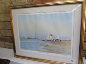 A signed print of Blakeney 33/50 by Geoffrey Sayers - 53cm x 44cm