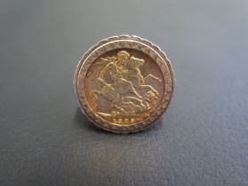 A gents 9ct gold 1905 sovereign ring size Z - approx weight 16 grams