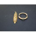 A 9ct yellow gold drop pendant and ring size O - weight approx 8 grams
