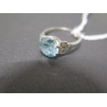 A platinum and blue topaz ring size M/N - weight approx 4.3 grams