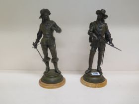 A pair of 20th century bronze figures of musketeers of a model by Charles Anfrie - Good overall