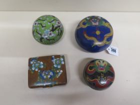 Four early 20th century Chinese cloisonne enamel boxes and covers - largest approx 11cm diameter,