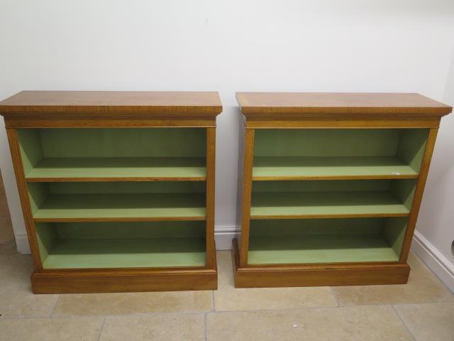 A pair pf burr walnut open bookcases - handmade by a local craftsman to a high standard - Width 92cm
