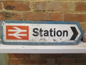 An early 1970 'Station' railway sign with fixing bracket. One of the first of the later post -