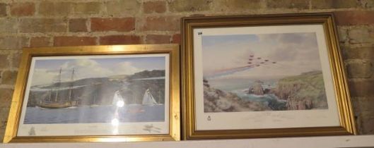 Two gilt frame Red Arrows numbered prints - one signed in pencil by team - framed 57cm x 71cm and