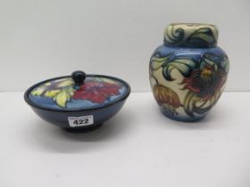 Two pieces of Moorcroft - Jar and cover approx 16cm and bowl and cover approx 16cm diameter