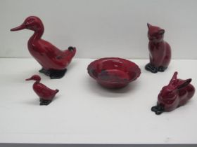 Five Royal Doulton Flambe Noke items - all in good condition
