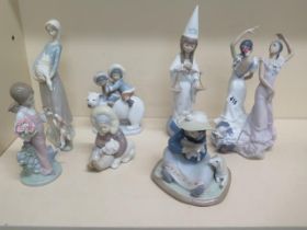 A collection of seven Lladro figures - in good condition