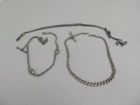 Three silver watch chains with bars - total weight approx 2.6 troy oz