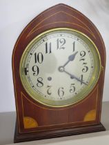 A mahogany inlaid bracket clock, quarter chimes on four gongs, hour strike on singles