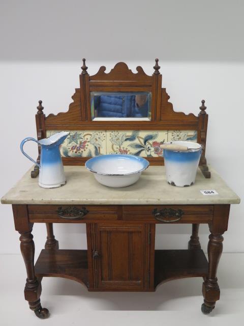 A miniature marble top washstand with jug bowls and becket, made for furniture trade shows - early