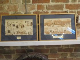 Five framed William Heath Robinson cartoon prints - frames approx 44cm x 33cm