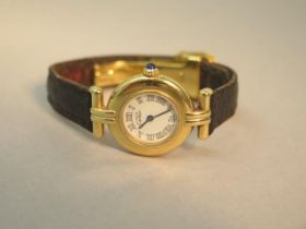 A Must de Cartier silver gilt quartz wristwatch - case 24mm - white dial and jewelled crown the