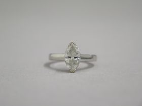 A very good diamond solitaire ring - The 1.3ct Marquise cut diamond set in platinum - Colour G,