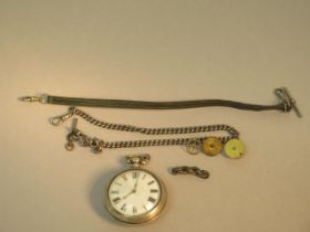 A silver cased verge pocket watch and case (movement for parts) approx 6cm diameter, with a silver