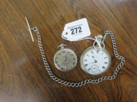 An Elgin pocket watch with a silver chain and a Pilgrim pocket watch