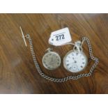 An Elgin pocket watch with a silver chain and a Pilgrim pocket watch