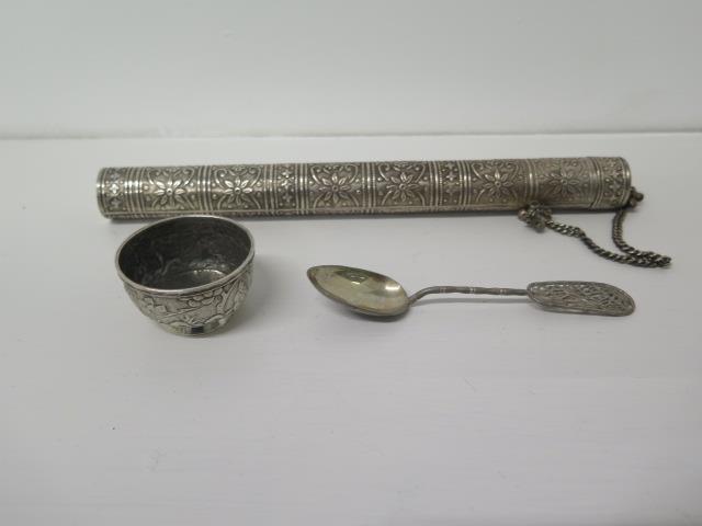 A Chinese export silver salt, Wang Hing, Hong Kong, late 19th/early 20th century - approx 4.5cm