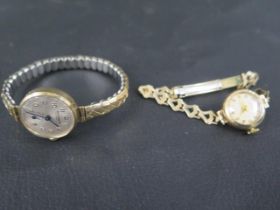 Two ladies 9ct yellow gold cased watches with plated straps - cases approx 2cm and 1.7cm