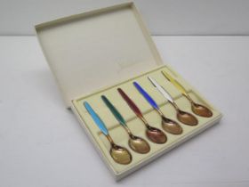 A set of six Norwegian silver gilt and enamelled coffee spoons, Magnus Aase, Bergen - enamel in