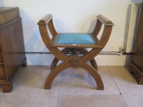 An oak cross framed stool, Hayes & Finch Ltd, Liverpool - 65cm x 70cm x 48cm