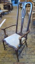 An Arts and Crafts style mahogany high back arm chair - approx 120cm x 60cm x 50cm