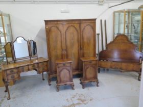 A good quality mahogany bedroom suite - A triple wardrobe - 185cm x 150cm - a pair of bedside