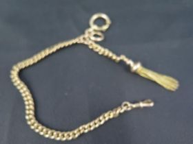 A 9ct rose gold watch chain (un hallmarked but tested) with tassled fob - approx 28cm - weight