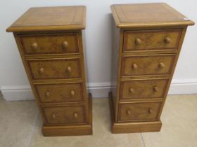 A pair of burr walnut four drawer chests - Height 79cm x Width 34cm x Depth 33cm - handmade by a