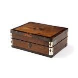 A SAILOR'S ROSEWOOD AND PALMWOOD JEWELLERY BOX MID-19TH CENTURY of rectangular form, mounted with