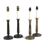 TWO PAIRS OF DIRECTOIRE STYLE BRONZED TABLE LAMPS BY VAUGHAN, LONDON, MODERN with bands of stiff