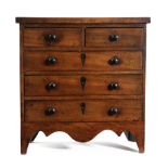 A MAHOGANY MINIATURE OR APPRENTICE PIECE CHEST EARLY 19TH CENTURY of two short and three long