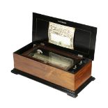 A FRENCH ROSEWOOD AND MARQUETRY MUSICAL BOX BY J. THIBOUVILLE LAMY & CIE., LATE 19TH CENTURY the lid