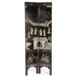 A CHINESE LACQUER TWO PANEL SCREEN IN COROMANDEL COAST STYLE, LATE 19TH / EARLY 20TH CENTURY