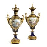 A PAIR OF FRENCH PORCELAIN AND ORMOLU MOUNTED VASES AND COVERS IN SEVRES STYLE, LATE 19TH CENTURY