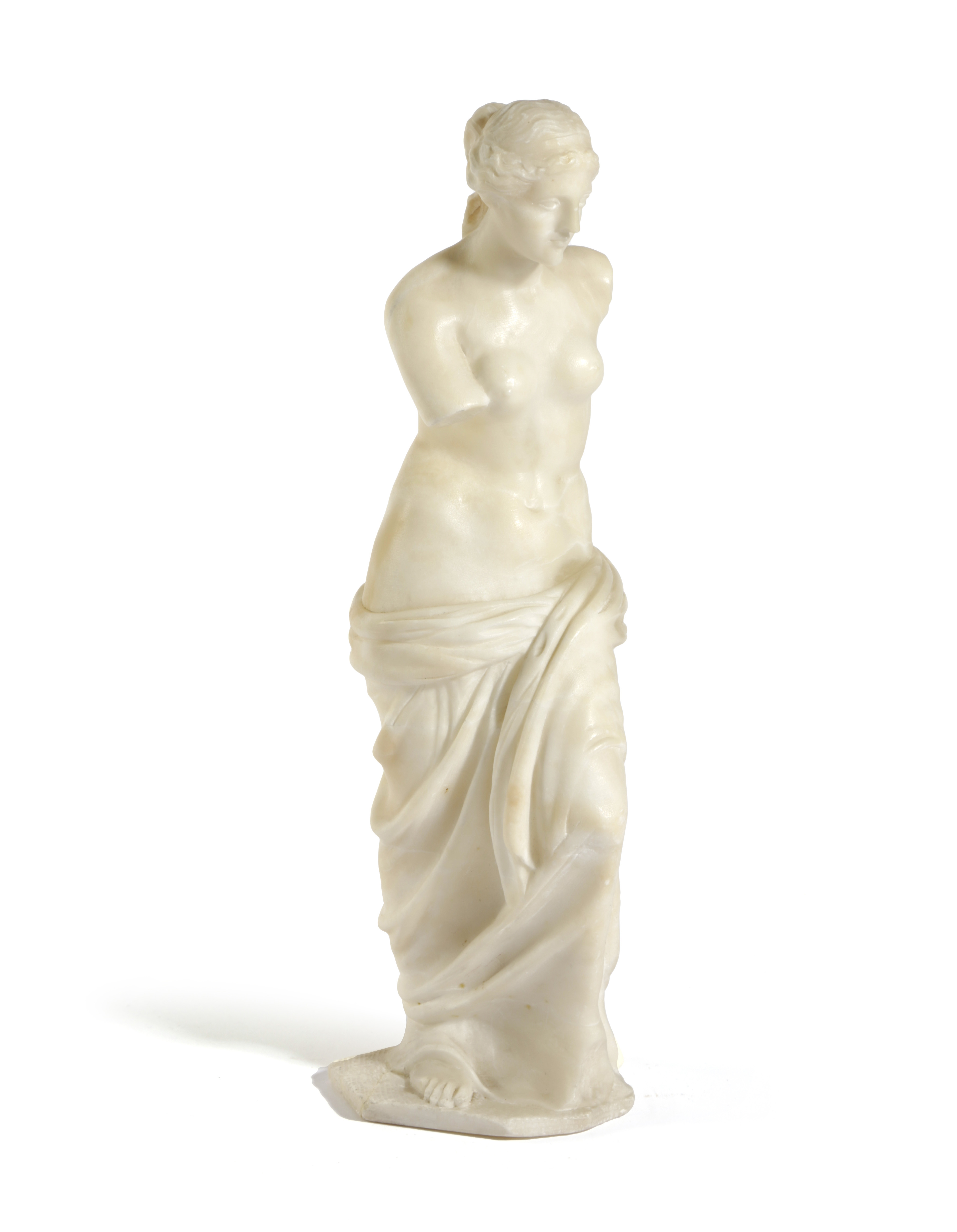 A FRENCH ALABASTER GRAND TOUR FIGURE OF THE VENUS DE MILO LATE 19TH / EARLY 20TH CENTURY 34cm high