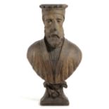 AN ITALIAN BUST OF A BEARDED MAN POSSIBLY 16TH CENTURY perhaps cedarwood, with downcast eyes and