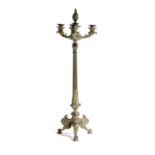 A GILT BRONZE EMPIRE STYLE FOUR LIGHT CANDELABRUM IN EMPIRE STYLE, 19TH CENTURY the three branches