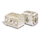 A REGENCY MOTHER OF PEARL TEA CADDY EARLY 19TH CENTURY of rectangular form, the canted cover