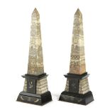 A PAIR OF EGYPTIAN REVIVAL MARBLE OBELISKS LATE 19TH / 20TH CENTURY carved with numerous images