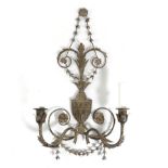 A REGENCY STYLE METAL WALL LIGHT 20TH CENTURY with an urn issuing foliage and floral swags and