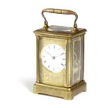 A FRENCH GILT BRASS CARRIAGE CLOCK POSSIBLY BY DROCOURT, PARIS, C.1860-80 the brass eight day