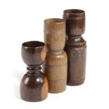 THREE TREEN DOUBLE ENDED MEASURES 19TH CENTURY AND LATER of typical form, in lignum vitae, beechwood